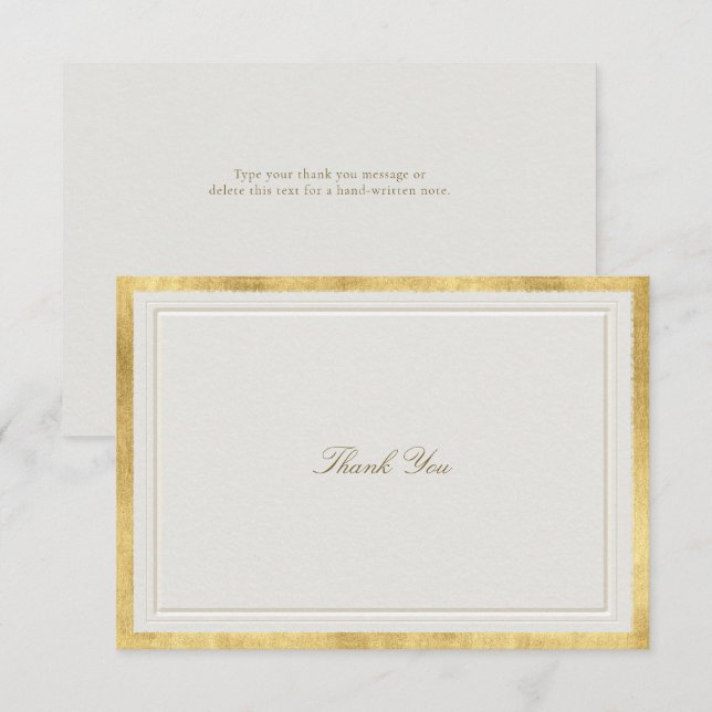 Carte De Remerciements Modern Classic Elevated Gold Ecru Formal Wedding (Devant / Derrière)