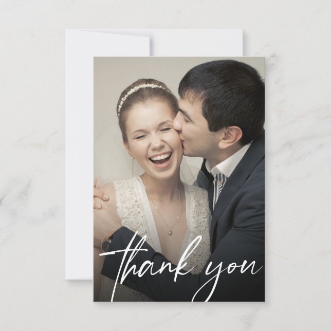 Carte De Remerciements Modern Custom 2 Wedding Photos Chic (Devant)