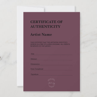 Carte De Remerciements Modern Dark Purple Certificate of Authenticity