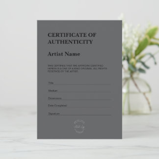 Carte De Remerciements Modern Dark Theme Certificate of Authenticity