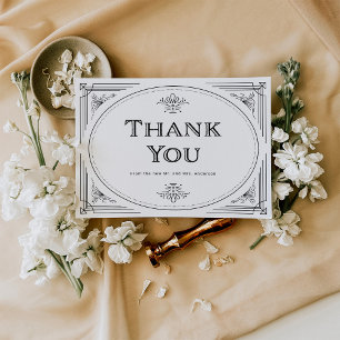 Carte De Remerciements Modern Deco   Mariage élégant noir et blanc