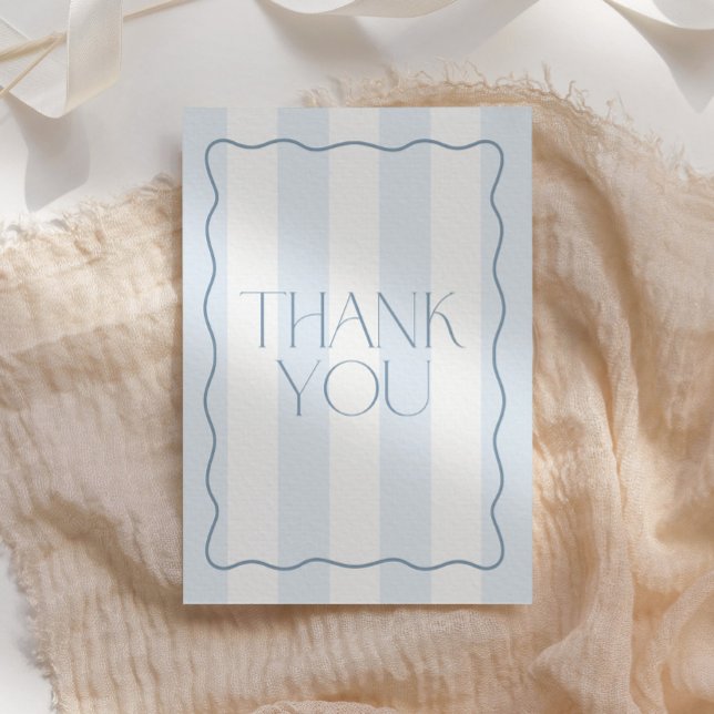 Carte De Remerciements Modern Dusty Blue Stripe Oh Boy Baby Shower (Créateur téléchargé)