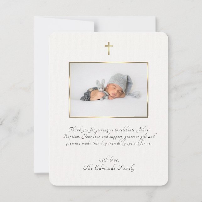 Carte De Remerciements Modern Elegant Gold & Black Calligraphy Baptism  (Dos)