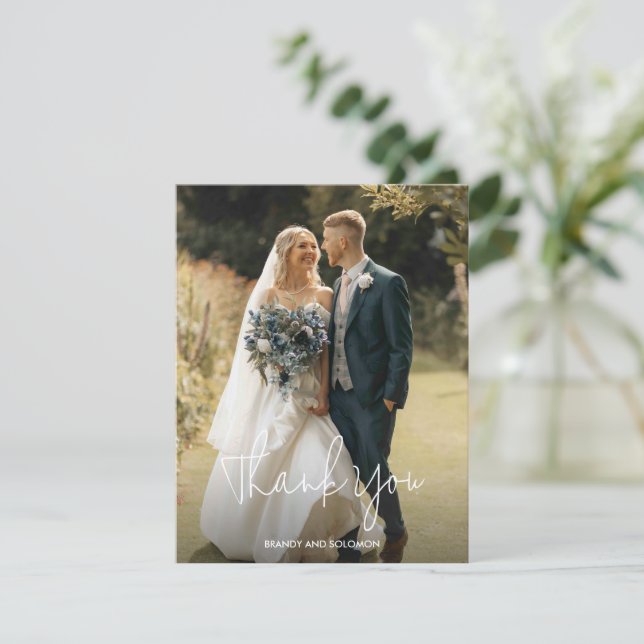 Carte De Remerciements Modern Elegant Photo Wedding (Debout devant)