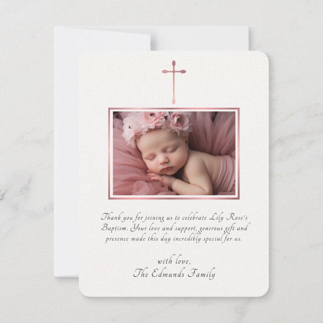 Carte De Remerciements Modern Elegant Rose Gold Baptism  (Dos)