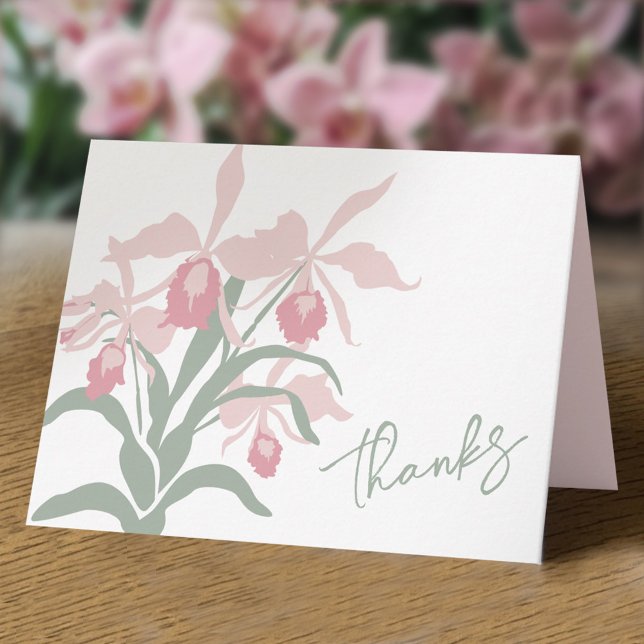 Carte De Remerciements Modern floral Cattleya orchid dusty pink wedding (Créateur téléchargé)