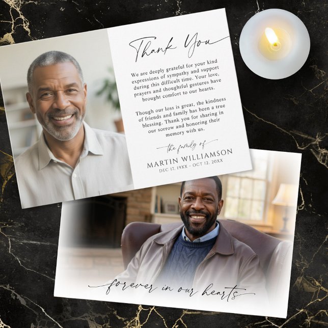 Carte De Remerciements Modern Funeral Script Thank You 2 Photos (Créateur téléchargé)