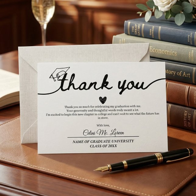 Carte De Remerciements Modern Graduation Cap and Tassel Personalized  (Modern Graduation Cap and Tassel Personalized Thank You Card)