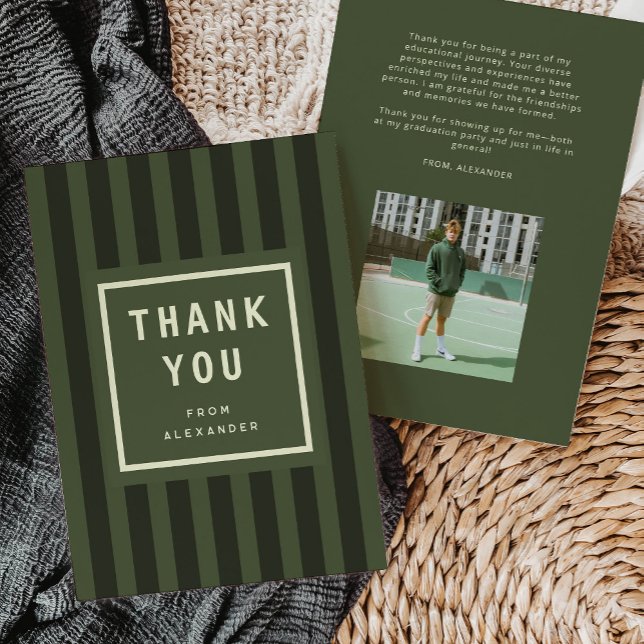 Carte De Remerciements Modern Green Sporty Stripes Graduation (modern green sporty stripes graduation thank you card)