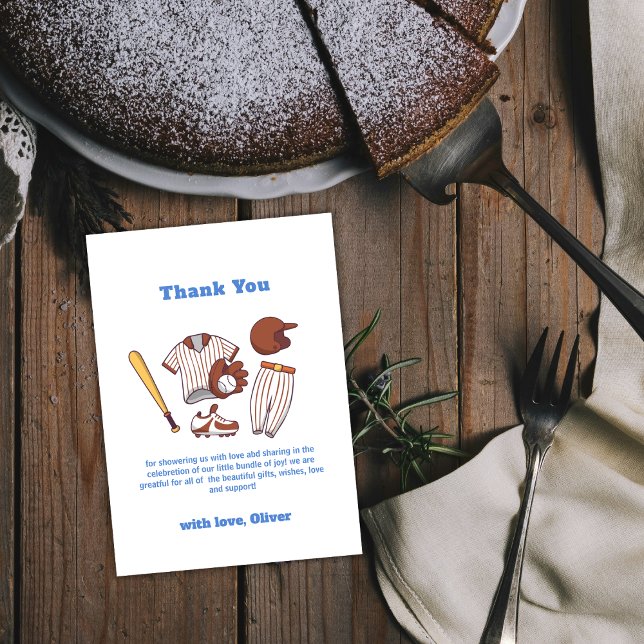 Carte De Remerciements Modern Little Slugger Baseball Boy Baby Shower  (Modern Little Slugger Baseball Boy Baby Shower Thank You Card)