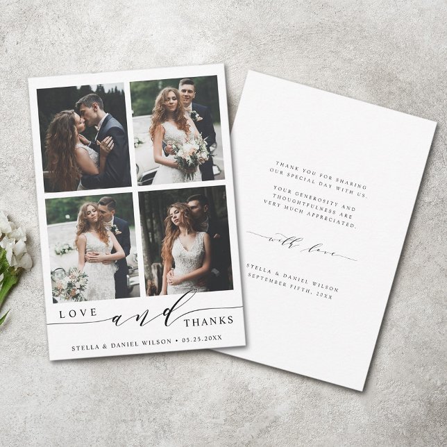 Carte De Remerciements Modern Love and Thanks 4 Mariage photo (Front & Back)
