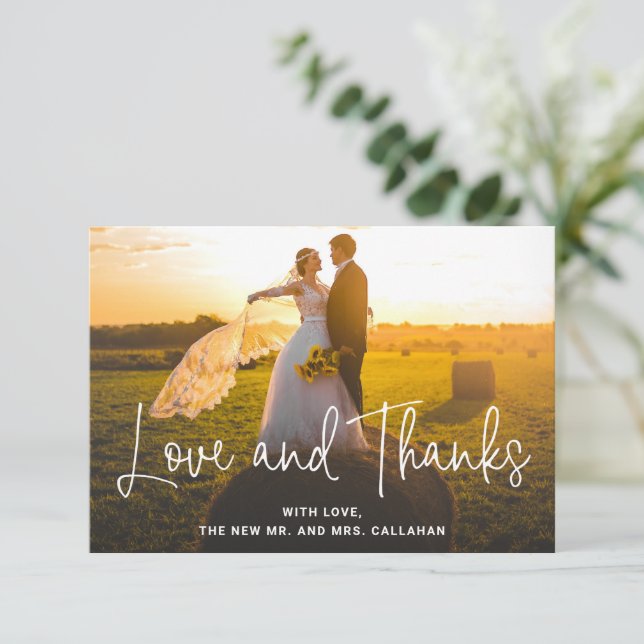 Carte De Remerciements Modern Love and Thanks Photo Simple Mariage (Debout devant)