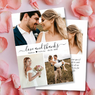 Carte De Remerciements Modern Love and Thanks Script Collage Mariage