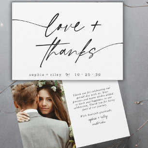Carte De Remerciements Modern Love and Thanks Script Heart Photo Mariage