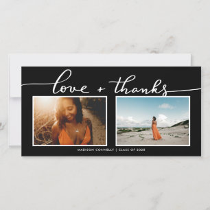 Carte De Remerciements Modern Love & Thanks Photo de fin d'études   Black