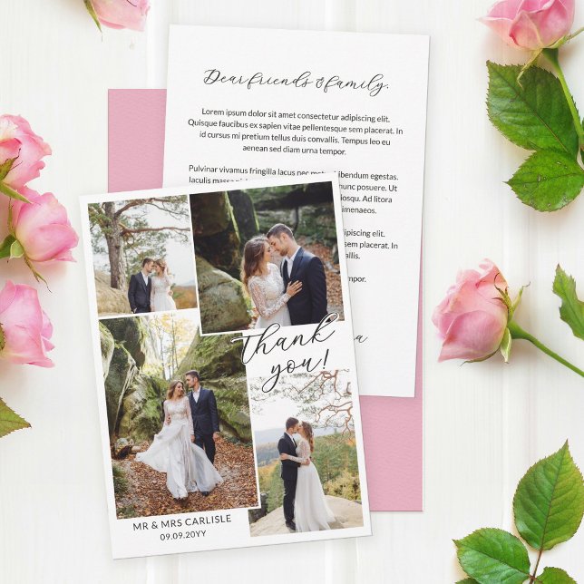 Carte De Remerciements Modern Minial 4 Photo Collage Wedding Thank You (Créateur téléchargé)