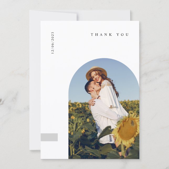 Carte De Remerciements Modern Minimal Photo Wedding Thank You Card W Note (Devant)