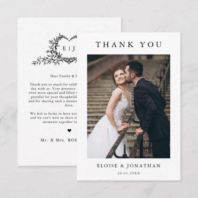 Carte De Remerciements Modern Minimalist Calligraphy Crest monogram (Devant / Derrière)