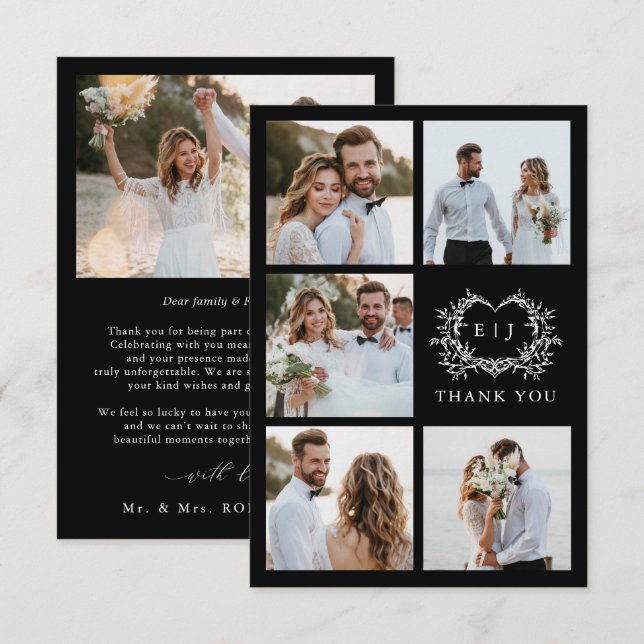 Carte De Remerciements Modern Minimalist Calligraphy Crest monogram Photo (Devant / Derrière)