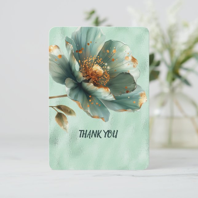 Carte De Remerciements Modern Minimalist Emerald Gold Wedding Thank You (Debout devant)