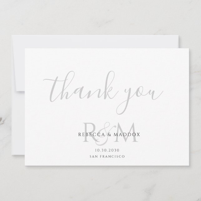Carte De Remerciements Modern Minimalist Gray Monogram Wedding (Devant)