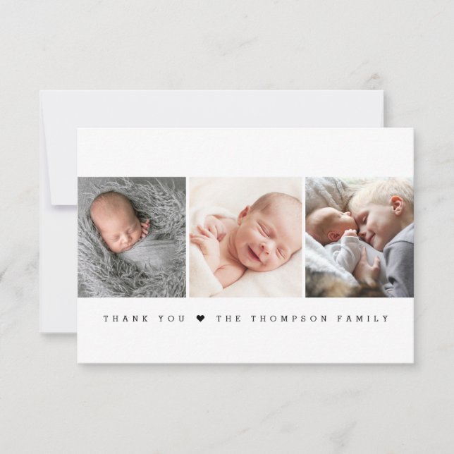 Carte De Remerciements Modern Minimalist heart Newborn Photo Collage  (Devant)