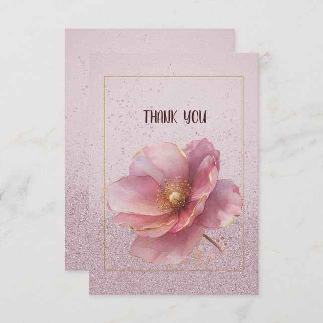 Carte De Remerciements Modern Minimalist Pink Gold Poppy Wedding (Devant / Derrière)