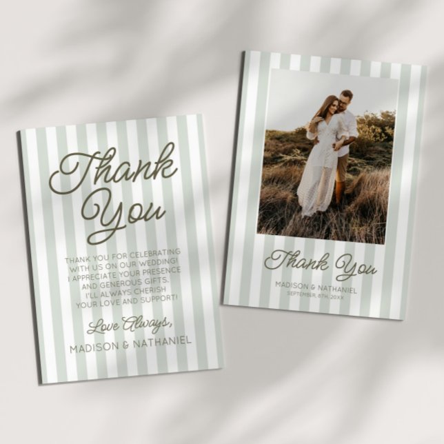 Carte De Remerciements Modern Minimalist Sage Green Stripes Wedding (Créateur téléchargé)