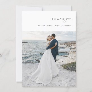 Carte De Remerciements Modern Minimalist Simple Script Wedding Photo