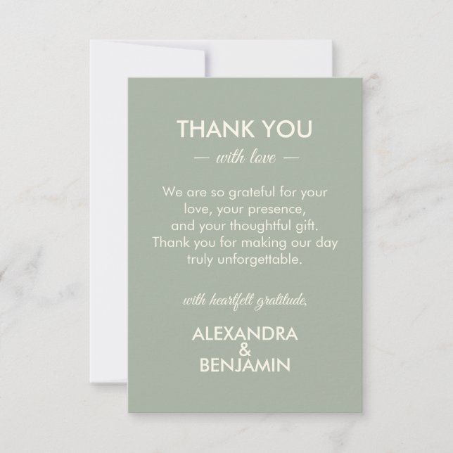Carte De Remerciements Modern Minimalist Wedding | Sage Green Timeless  (Devant)