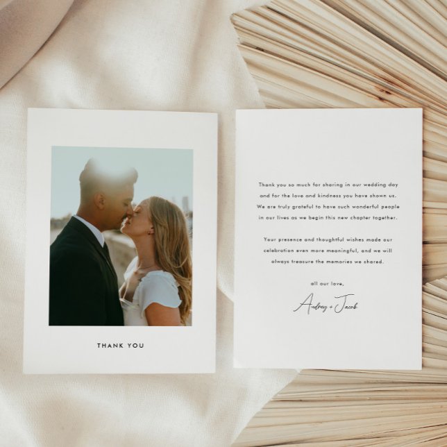 Carte De Remerciements Modern Minimalistic Script Wedding Photo (Créateur téléchargé)