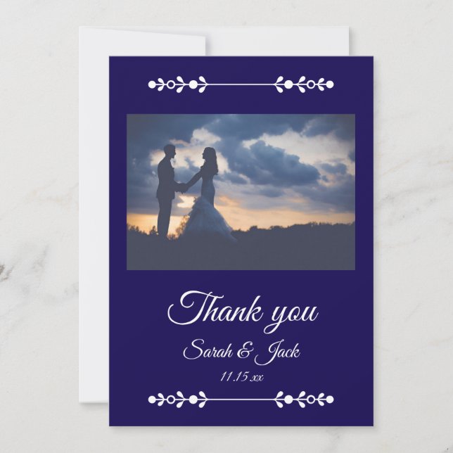 Carte De Remerciements Modern Navy & White Wedding Flat Thank You Card (Devant)