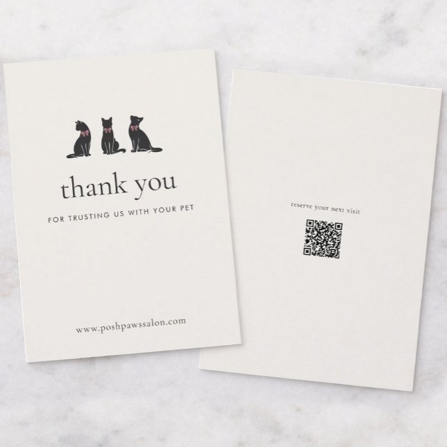 Carte De Remerciements Modern Neutral Cat Grooming Business Insert |  (Créateur téléchargé)
