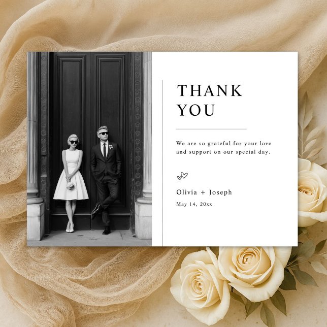 Carte De Remerciements Modern Old Money Style Wedding Photo (Créateur téléchargé)