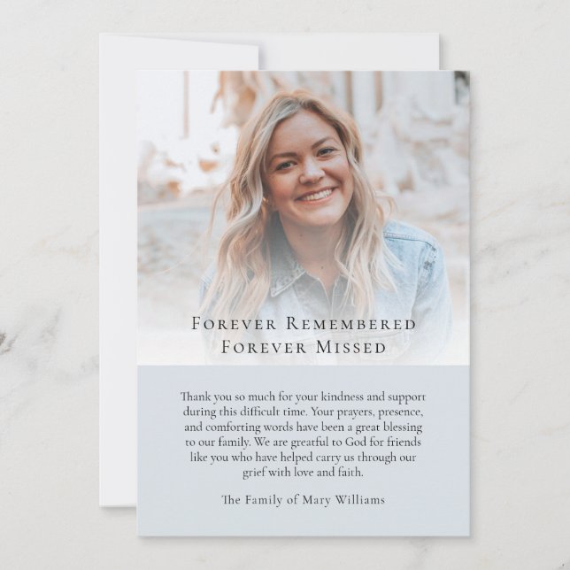 Carte De Remerciements Modern Photo Bereavement Sympathy Funeral Memorial (Devant)