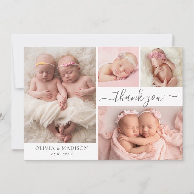 Carte De Remerciements Modern Photo Collage Girl Twins Baby Thank You (Devant)