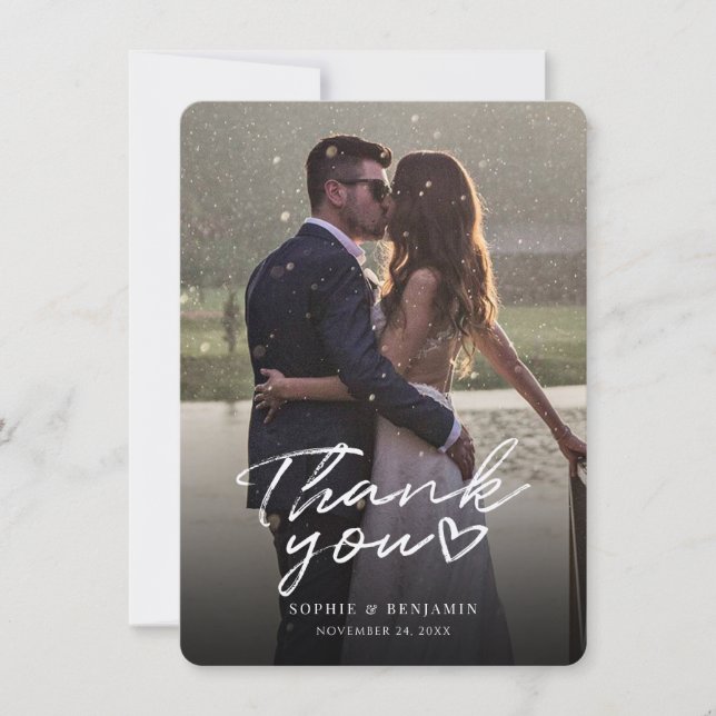 Carte De Remerciements Modern Photo Hand-Lettered Wedding (Devant)