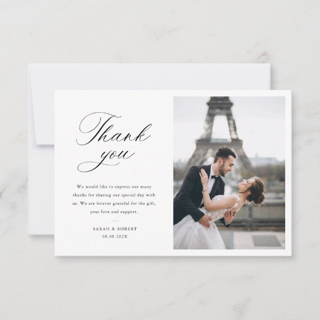 Carte De Remerciements modern photo stylish script wedding thank you card (Devant)