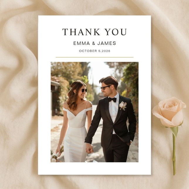 Carte De Remerciements Modern Photo Wedding Thank You Card With Note (Créateur téléchargé)