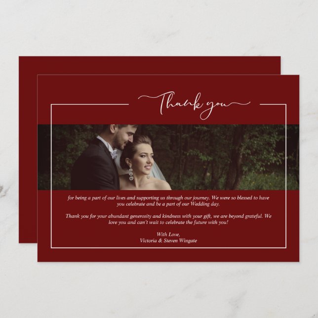 Carte De Remerciements Modern Red Newlyweds Wimshical Calligraphy (Devant / Derrière)