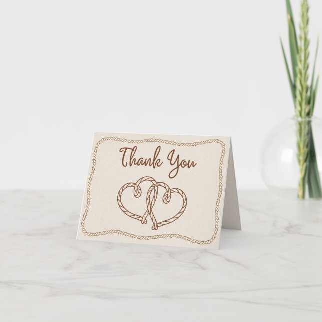 Carte De Remerciements Modern Rustic Western Rope Hearts Ranch Wedding (Devant)