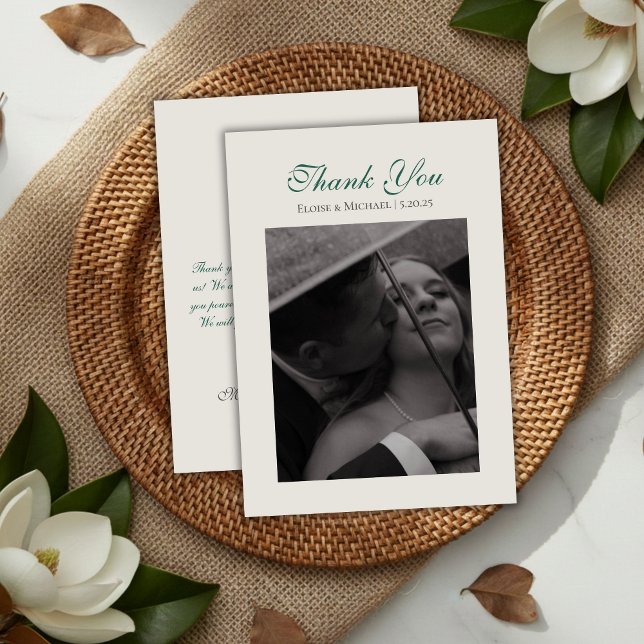 Carte De Remerciements Modern Sage Green Wedding Photo (Modern Sage Green Wedding Photo Thank You Card)