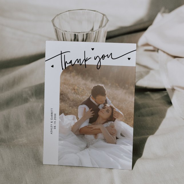 Carte De Remerciements Modern Script Heart White Wedding  (Créateur téléchargé)