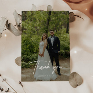 Carte De Remerciements Modern Script Lettering Wedding Photo