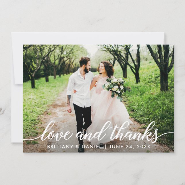 Carte De Remerciements Modern Script Love and Thanks Photo Mariage (Devant)