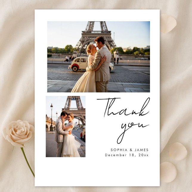 Carte De Remerciements Modern Script Minimal Destination Photo Wedding (Créateur téléchargé)