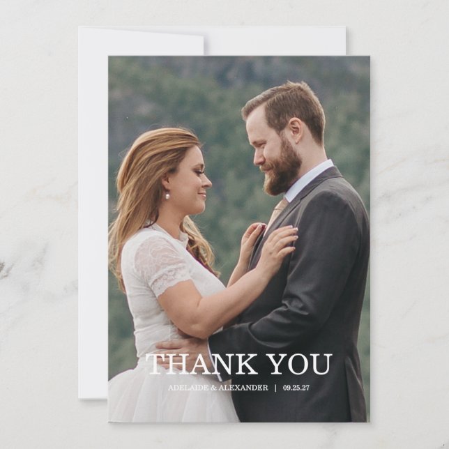 Carte De Remerciements Modern Script Photo Wedding (Devant)