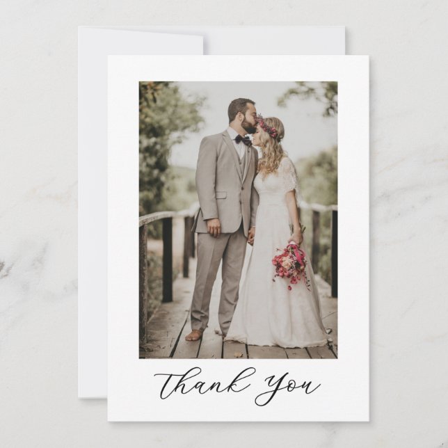 Carte De Remerciements Modern Script Photo Wedding (Devant)