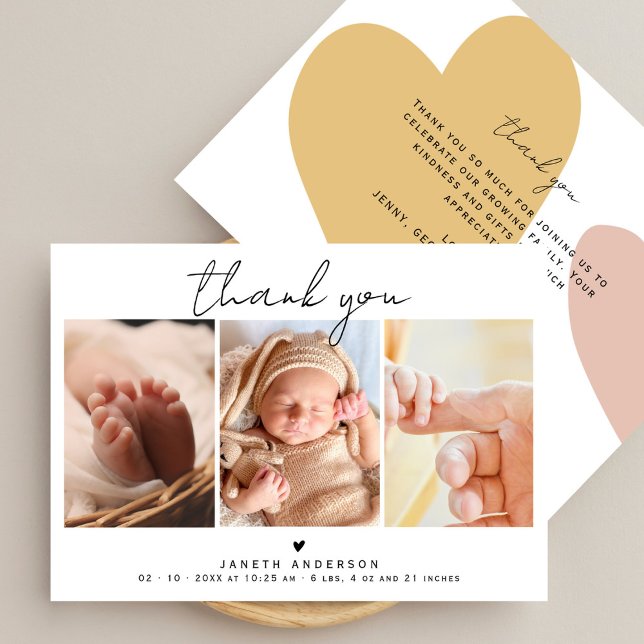 Carte De Remerciements Modern Script Thank You 3 Photos Baby Shower  (Créateur téléchargé)