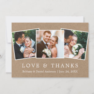 Carte De Remerciements Modern Simple Love Thanks 3 Mariage photo Kraft